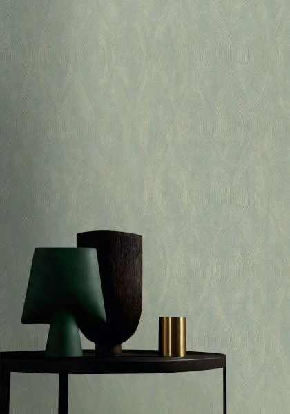 Keramos Wallpaper - Opaline / Doré by green misc wallpaper and wall with coffee table and vases