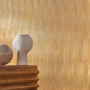 yellow misc wallpaper and wall with side table and vases