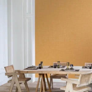yellow plain wallpaper and wall with dining table and chair