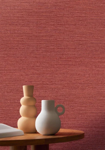 Occitan Wallpaper - Rose by red plain wallpaper and wall with coffee table and vases