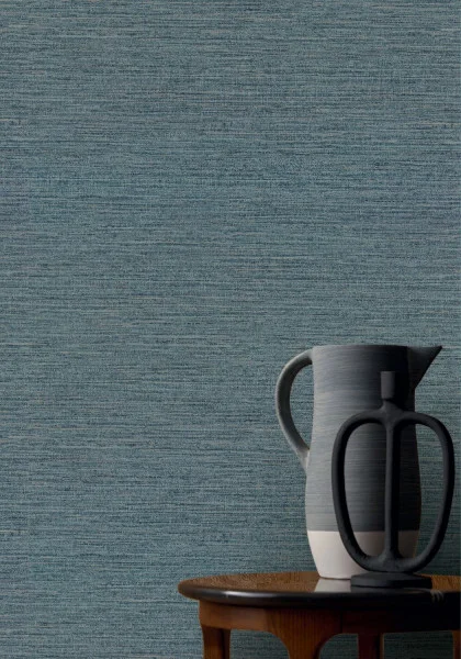 Occitan Wallpaper - Orage by blue plain wallpaper and wall with coffee table and vases