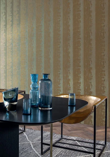 Nerikomi Wallpaper - Vert De Gris / Doré by brown striped wallpaper and wave with wallpaper