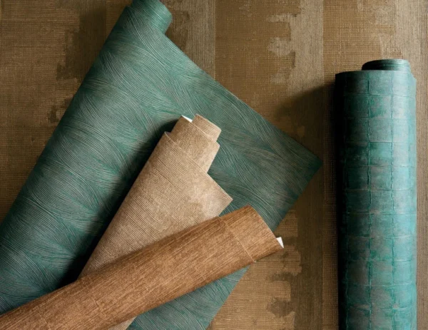 Nerikomi Wallpaper - Doré Foncé by brown striped wallpaper and wall with wallpaper