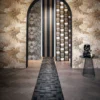 black-grey striped wallpaper and wall with