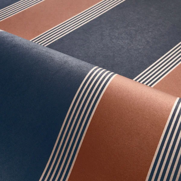 Auteuil Wallpaper - Marine / Rouille by blue striped wallpaper and wave with wallpaper
