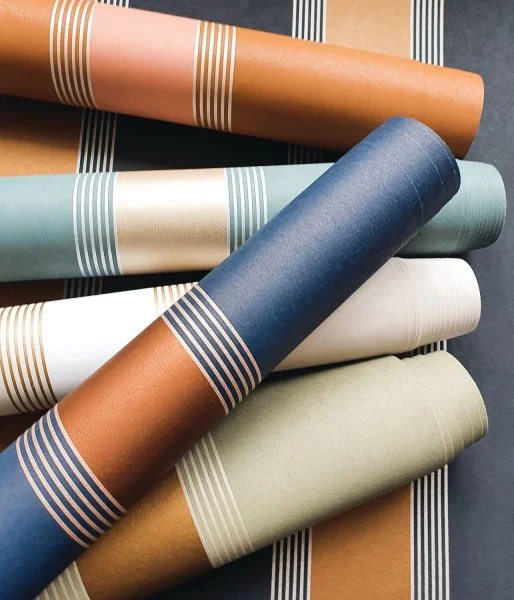 Auteuil Wallpaper - Céladon / Doré by blue striped wallpaper and wall with wallpaper