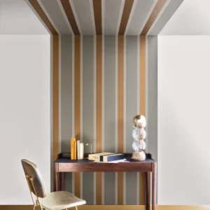 brown striped wallpaper and wall with dining table and chair