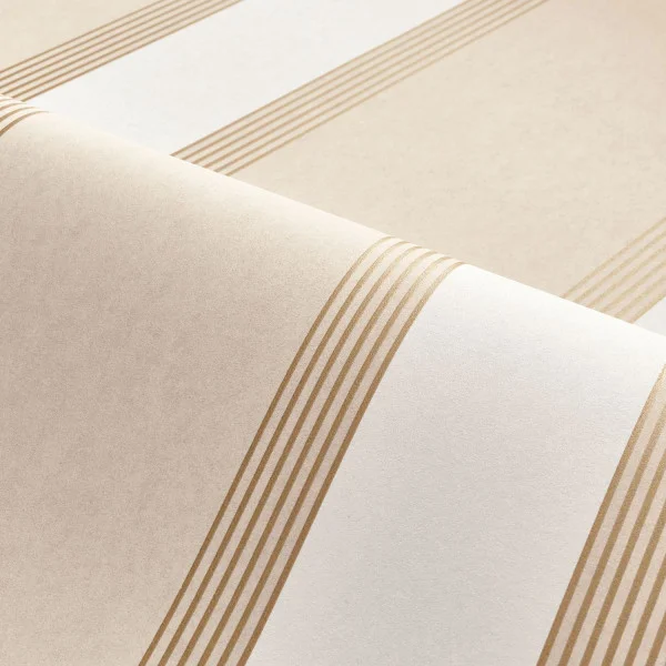 Auteuil Wallpaper - Blanc / Doré by neutral striped wallpaper and wave with wallpaper