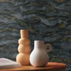 black-grey contemporary wallpaper and wall with coffee table and vases