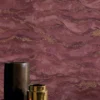 red contemporary wallpaper and wall with coffee table and vases