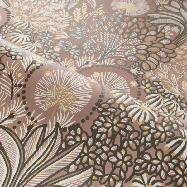 Persee Wallpaper - Vieux Rose by brown botanical wallpaper and wave with wallpaper