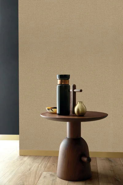Octa Wallpaper - Dore by yellow plain wallpaper and wall with coffee table and vases