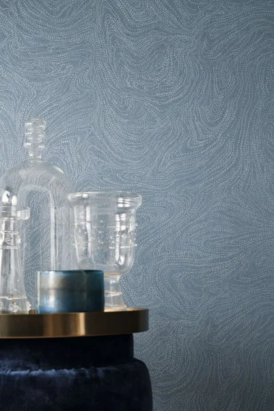 Voie Lactee Wallpaper - Pierre Bleue / Dore by blue misc wallpaper and wall with side table and vases