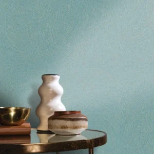 blue misc wallpaper and wall with side table and vases