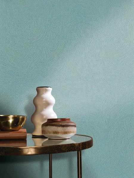 Voie Lactee Wallpaper - Celadon / Dore by blue misc wallpaper and wall with side table and vases