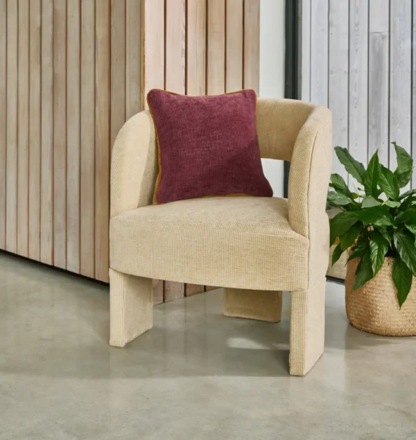 Cord Fabric - Sand by neutral plain armchair with cushion