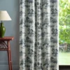black-grey botanical curtain with side table and lamps