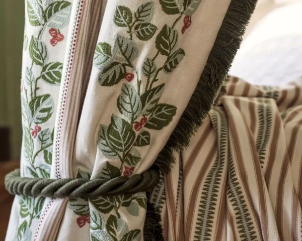 Cobnut Stripe Fabric - Leaf Green / Berry by green striped curtain with