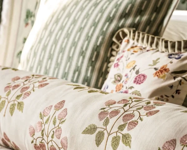 Goldings Hops Fabric - Lichen / White Blossom by brown botanical cushion with