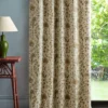 brown botanical curtain with side table and lamps