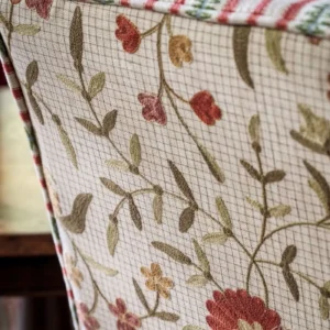 red botanical armchair with