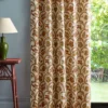 red animal curtain with side table and lamps