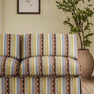 red striped sofa with plants