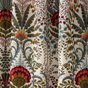 red botanical curtain with