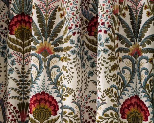 Marrienne Fabric - Chintz by red botanical curtain with