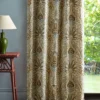 brown botanical curtain with side table and lamps