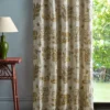 brown botanical curtain with side table and lamps