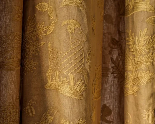 Medieval Embroidery Fabric - Mustard by brown botanical curtain with