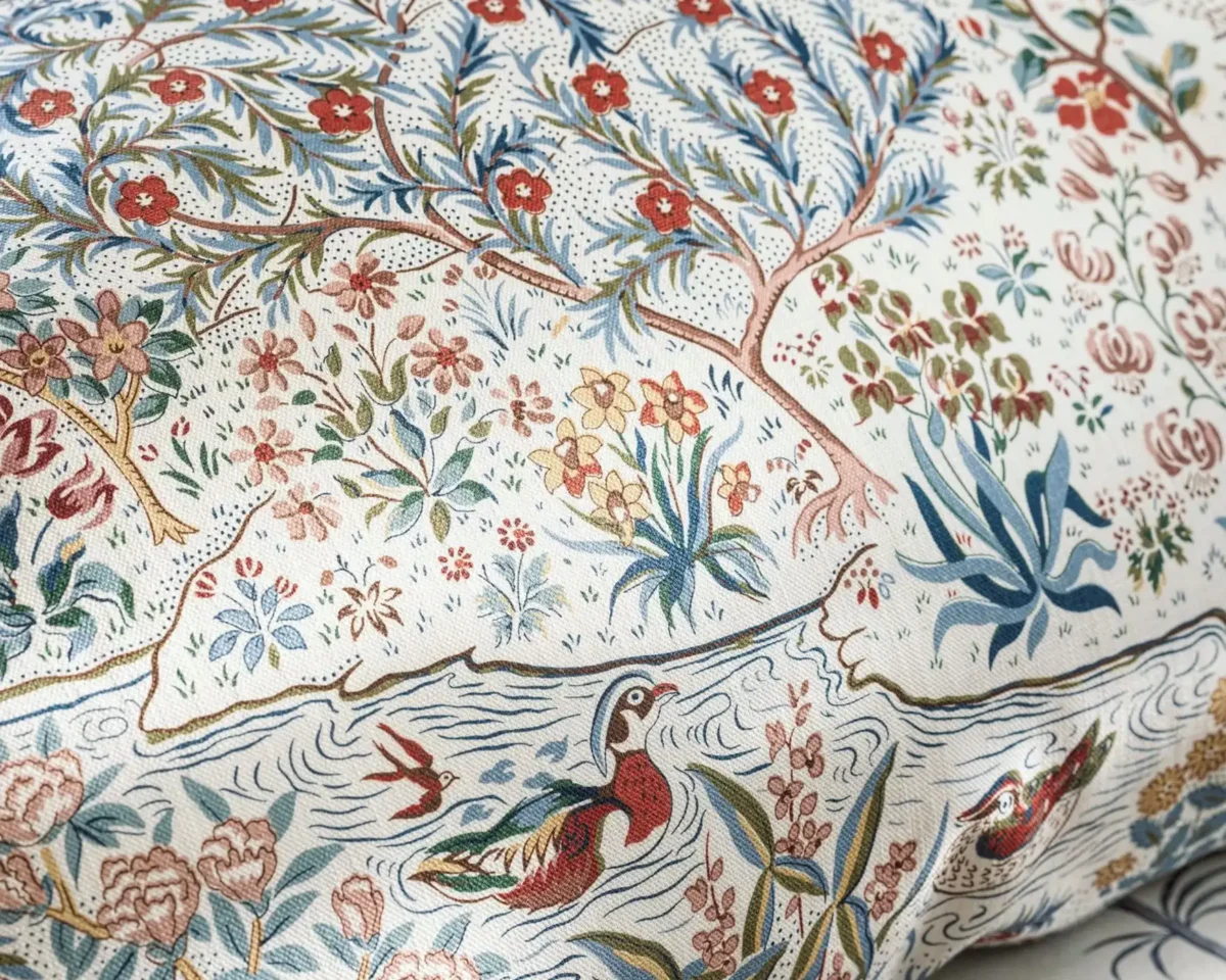 Moat Birds Fabric - Blue Clay / Mallow by blue botanical cushion with