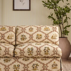 red animal sofa with plants
