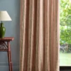 red striped curtain with side table and lamps