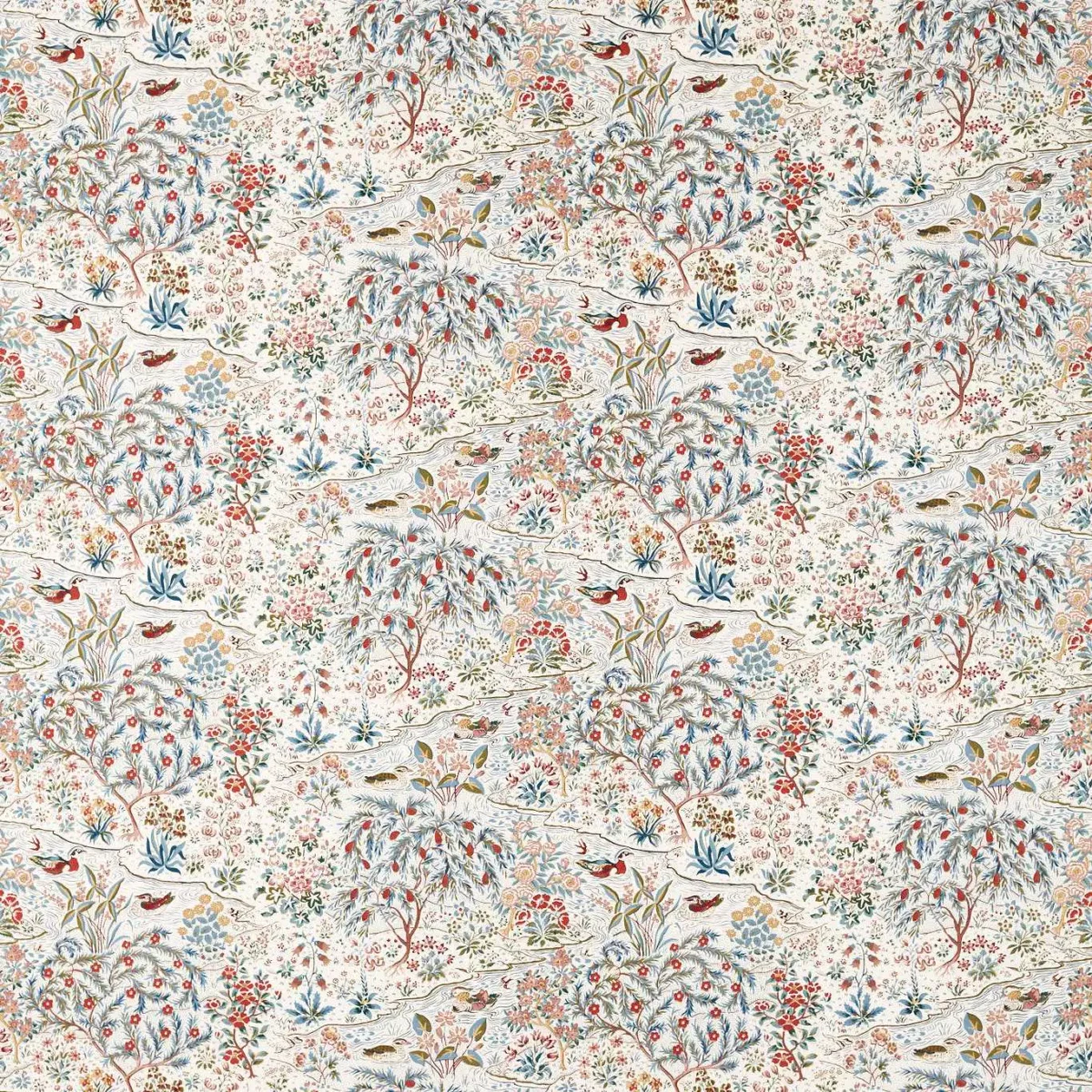 Moat Birds Fabric - Blue Clay / Mallow by blue botanical printed fabric from Sanderson