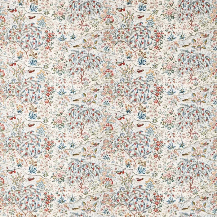 Moat  Birds Fabric - Blue Clay / Mallow swatch