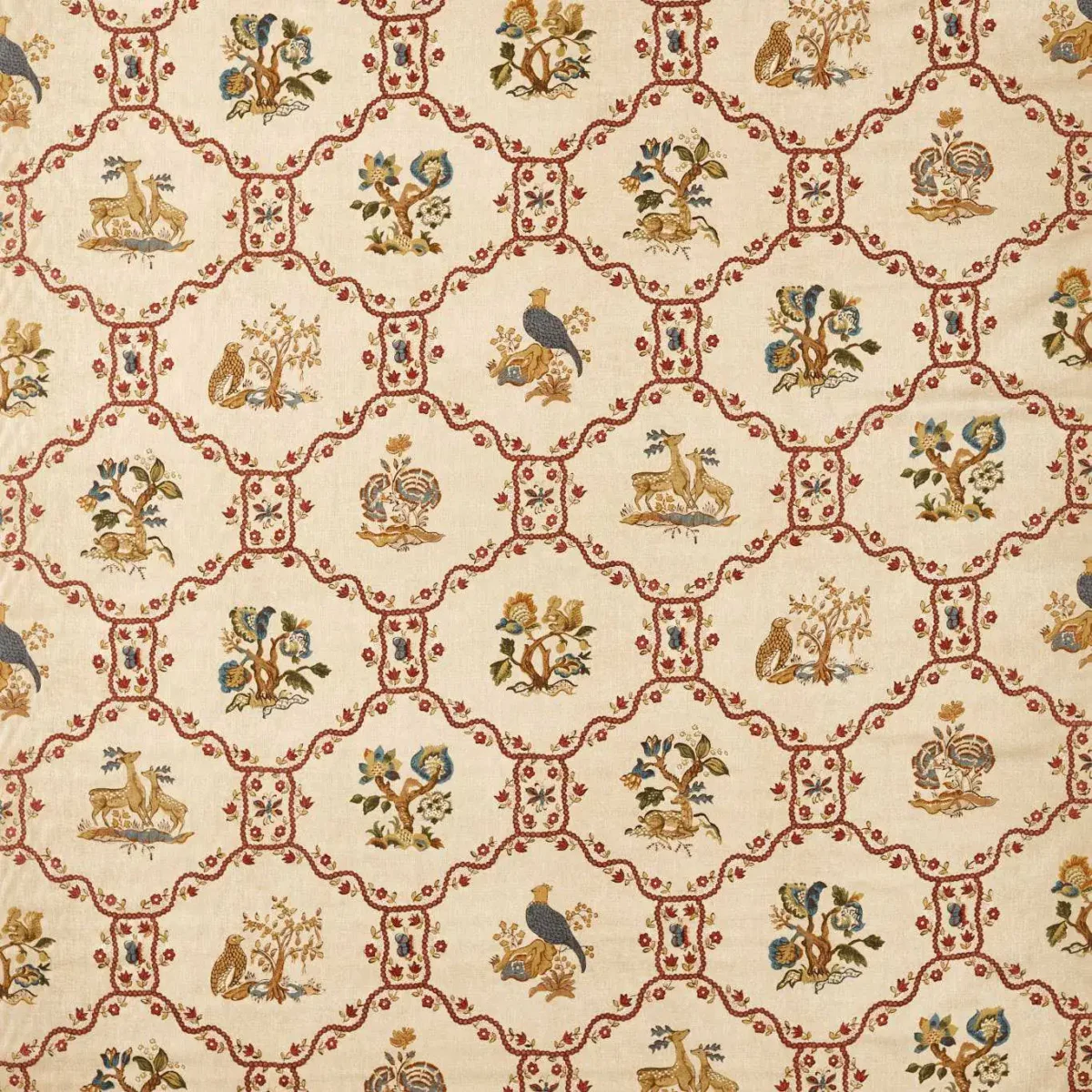 Partridge Pear Fabric - Fig / Wheat by red animal printed fabric from Sanderson
