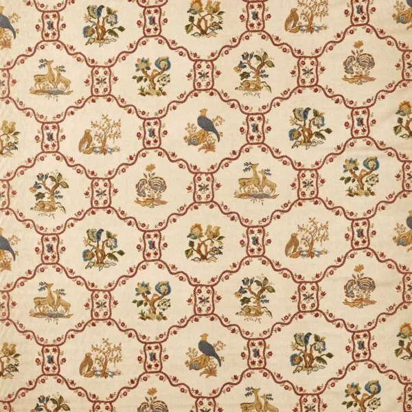 red animal printed fabric from Sanderson