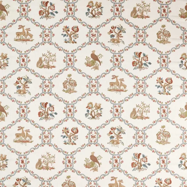 Partridge Pear Fabric - Porcelain / Blossom by blue animal printed fabric from Sanderson