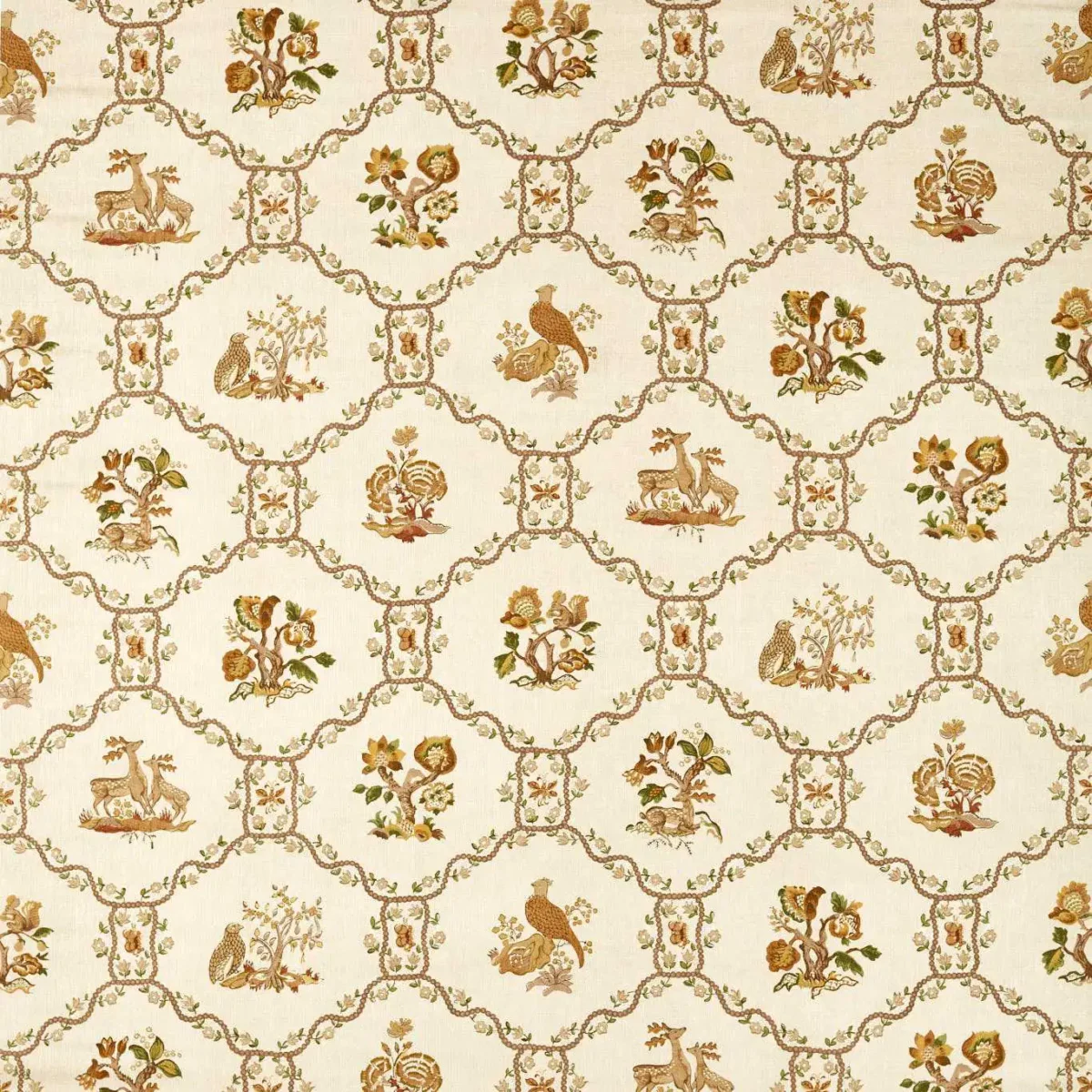 Partridge Pear Fabric - Walnut / Harvest by brown animal printed fabric from Sanderson
