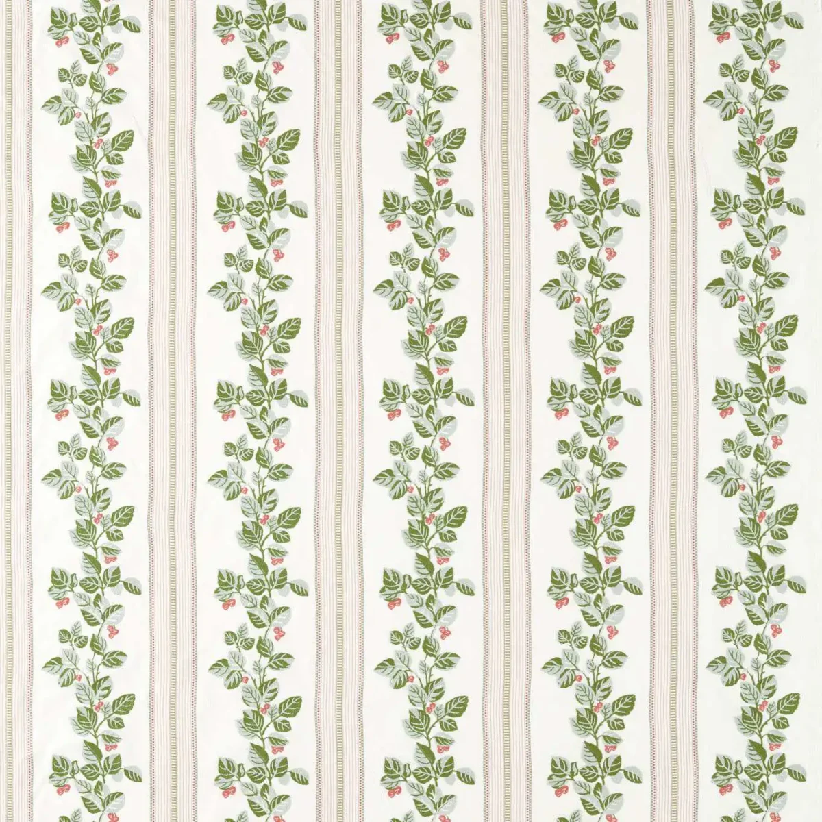 Cobnut Stripe Fabric - Leaf Green / Berry by green striped embroideried fabric from Sanderson
