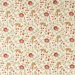 red botanical embroideried fabric from Sanderson