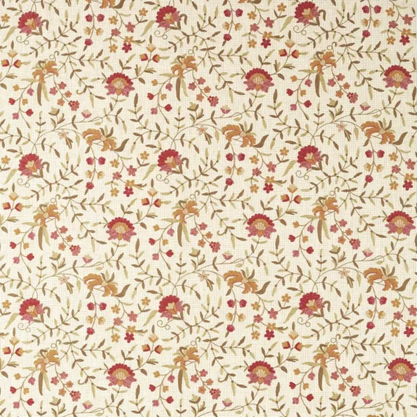 red botanical embroideried fabric from Sanderson