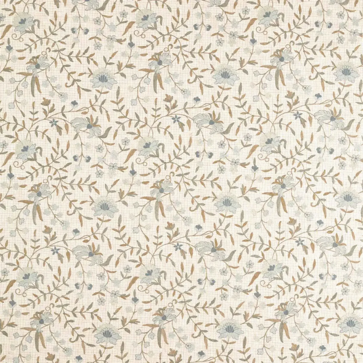 Habington Fabric - Porcelain / Thyme by blue botanical embroideried fabric from Sanderson