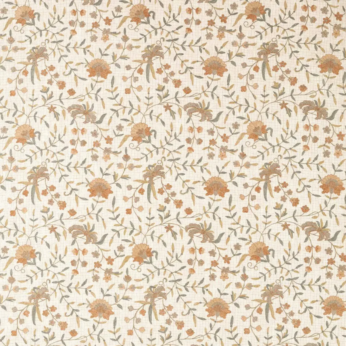 Habington Fabric - Greengage / Medlar by brown botanical embroideried fabric from Sanderson