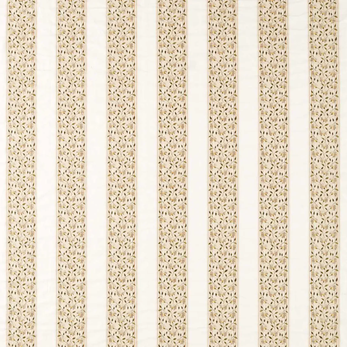 Sloe Blossom Fabric - Lichen / White Blossom by neutral striped embroideried fabric from Sanderson