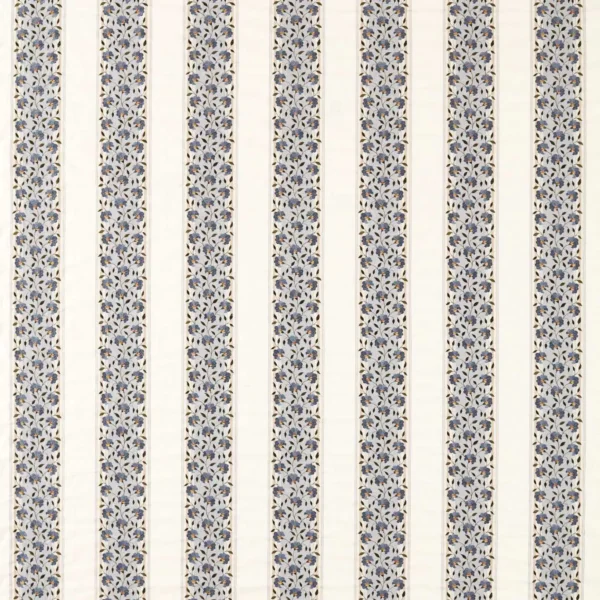 Sloe Blossom Fabric - Woad / Porcelain by blue striped embroideried fabric from Sanderson