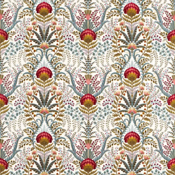 Marrienne Fabric - Chintz by red botanical embroideried fabric from Sanderson