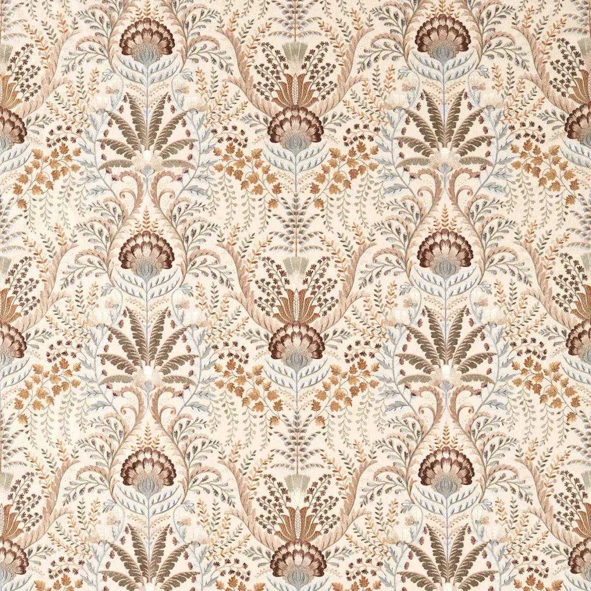 Marrienne Fabric - Harvest by brown botanical embroideried fabric from Sanderson
